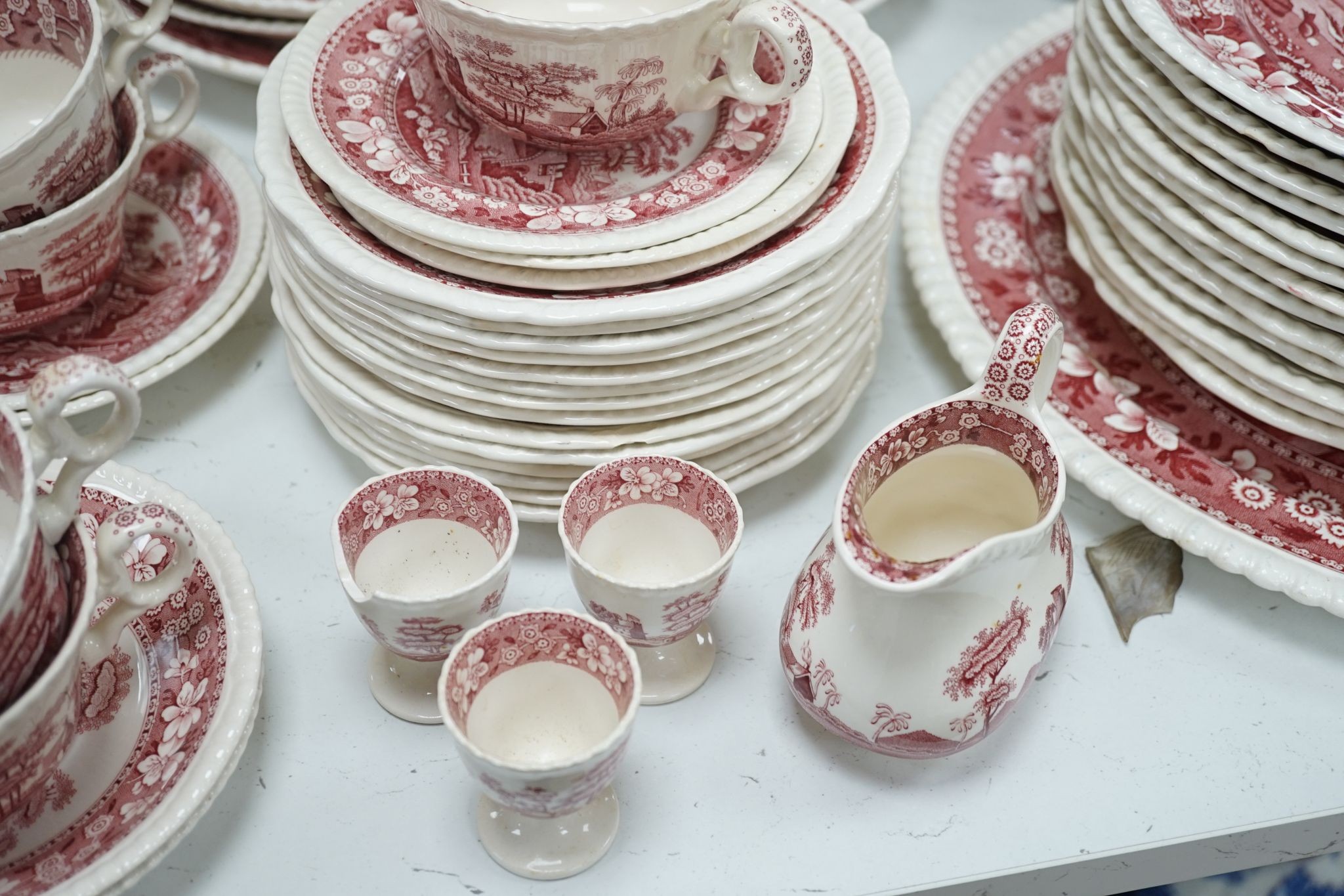 A Spode Pink Tower pattern part dinner service